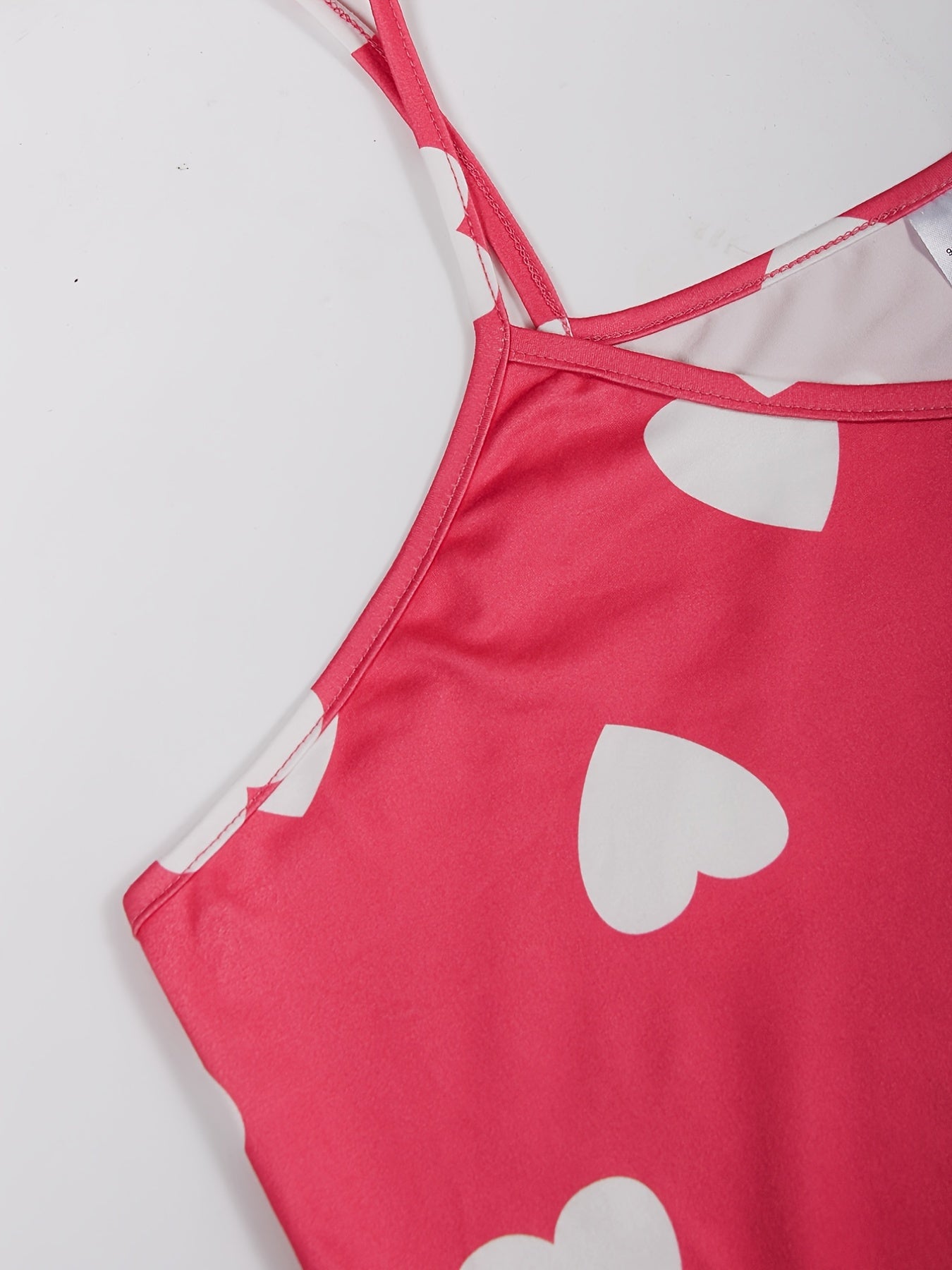 Heart Print Ruffle Trim Cami Sleep Dress