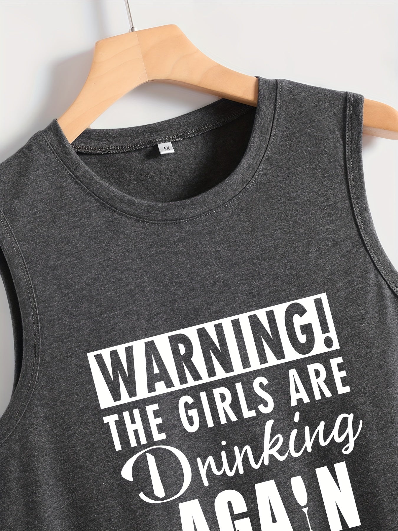 Letter Print Tank Top Crew Neck Casual Sleeveless Summer Women's Clothing
