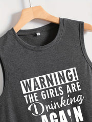 Letter Print Tank Top Crew Neck Casual Sleeveless Summer Women's Clothing