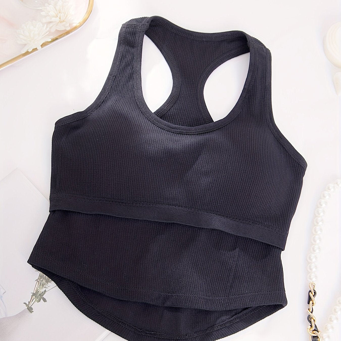 Racerback Sleeveless Tank Top Round Neck Hollow Vest