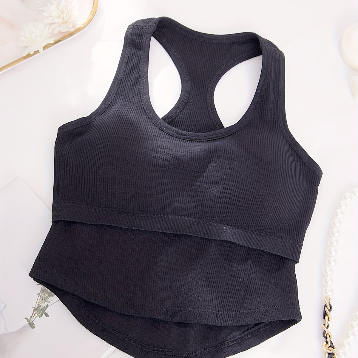 Racerback Sleeveless Tank Top Round Neck Hollow Vest