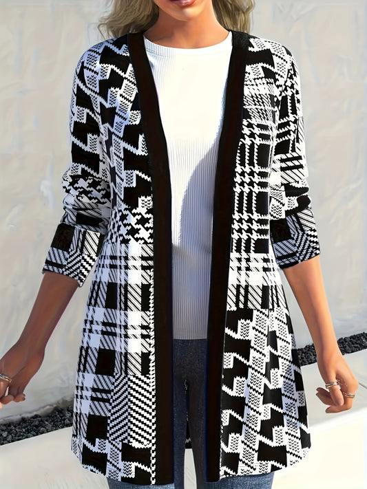  Colorblock Long Sleeve Open Front Cardigan