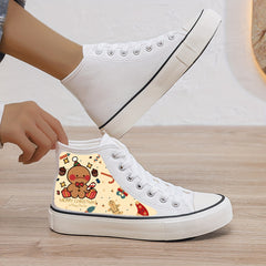 Christmas Cartoon Print Plush Lined Thermal Chunky Canvas Sneakers