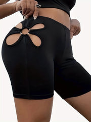 Women's Cut Out High Rise Skinny Fitness Shorts