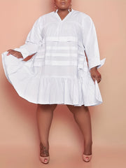 Women's Plus Size V-Neck Long Sleeve Tunic Dress