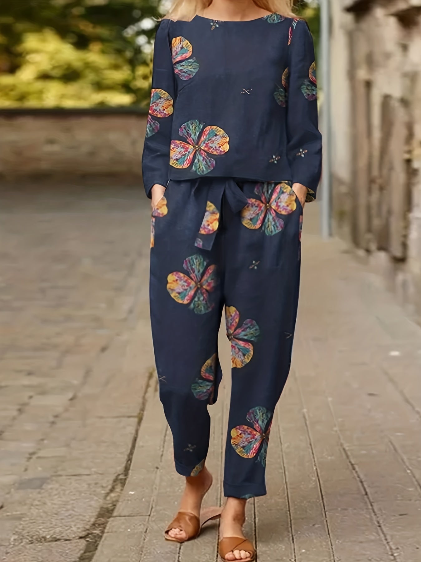Women's Plus Floral Print Top & Pants Set