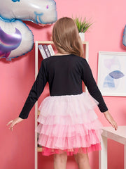 Girls Butterfly Embroidered Long Sleeve Tutu Dress Party Outfit