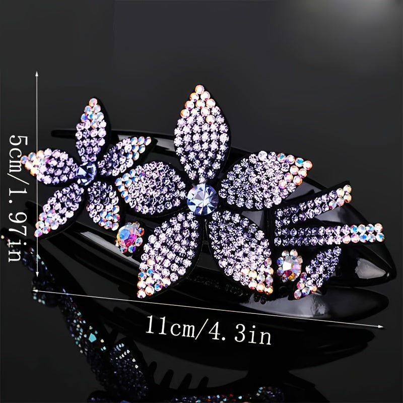 Vintage Rhinestone Flower Hair Clip Ponytail Holder