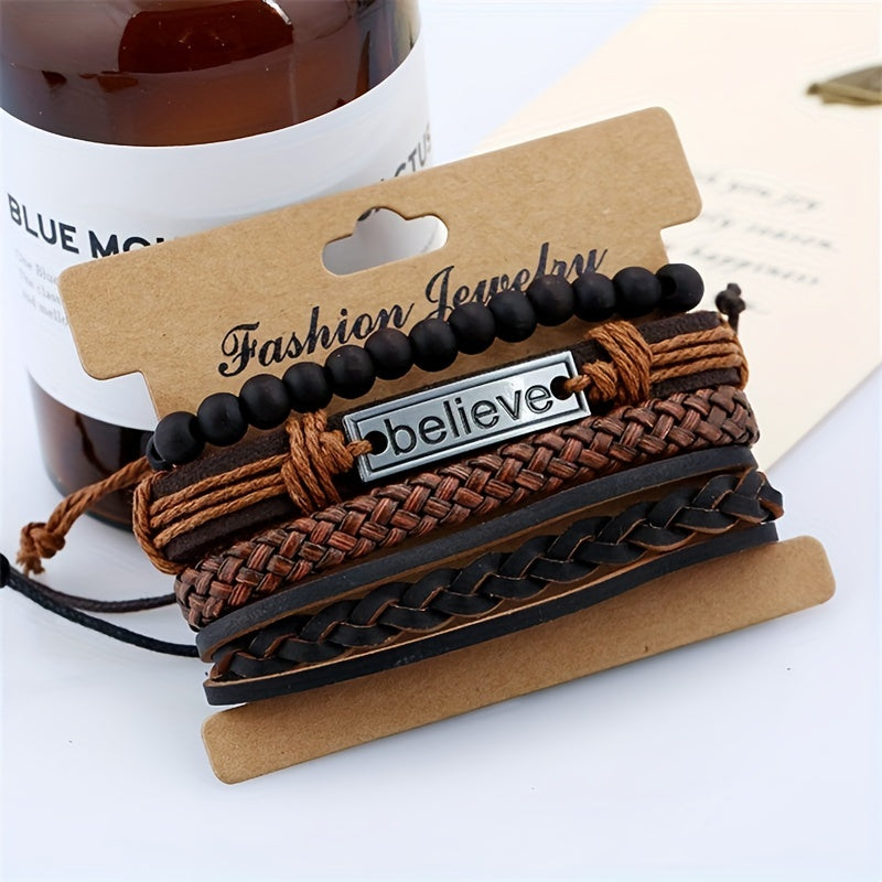 4pcs Casual Believe Decor Braided Bracelet Party Gift Accessories
