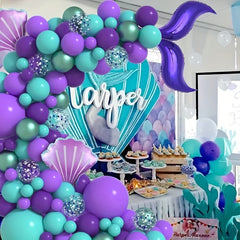 118pcs Mermaid Party Decoration Mermaid Tail Balloon Purple Paper Scrap Balloon