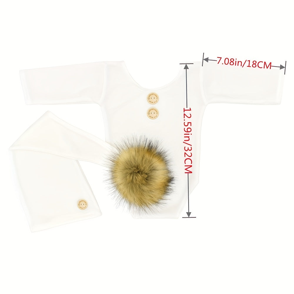 Newborn Baby Photo Props Suit with Fur Ball Long-tailed Cap