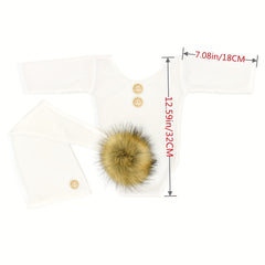 Newborn Baby Photo Props Suit with Fur Ball Long-tailed Cap