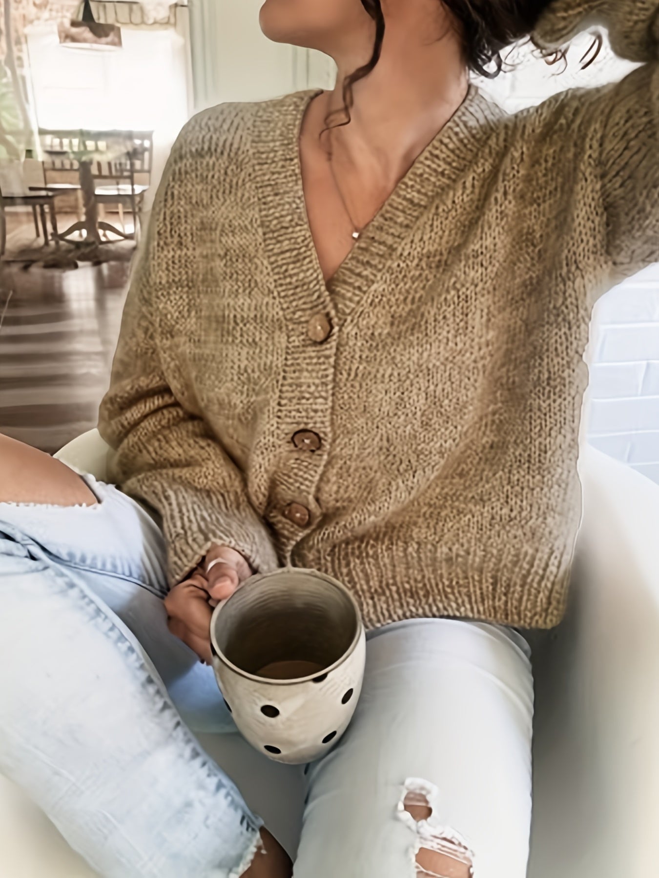  Solid Button Up Long Sleeve Cardigan