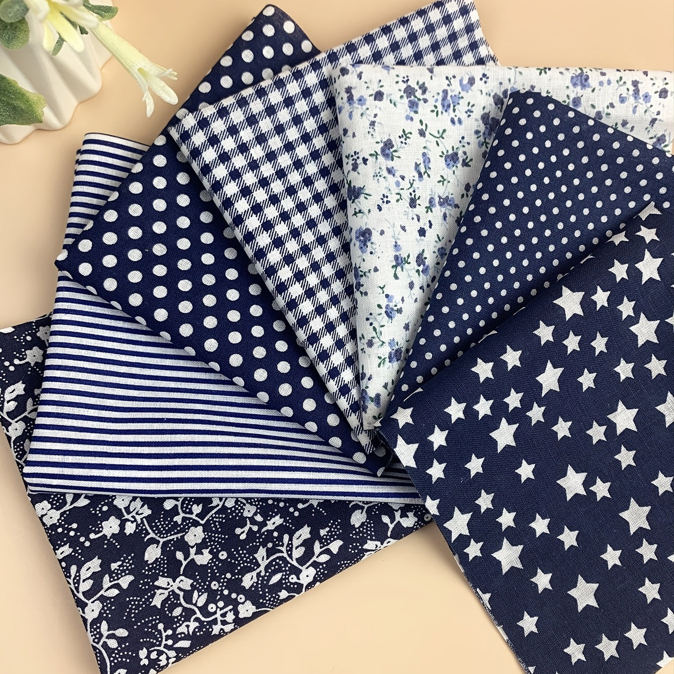 7pcs Navy Cotton Fabric Printed Patchwork Fabric for DIY Sewing