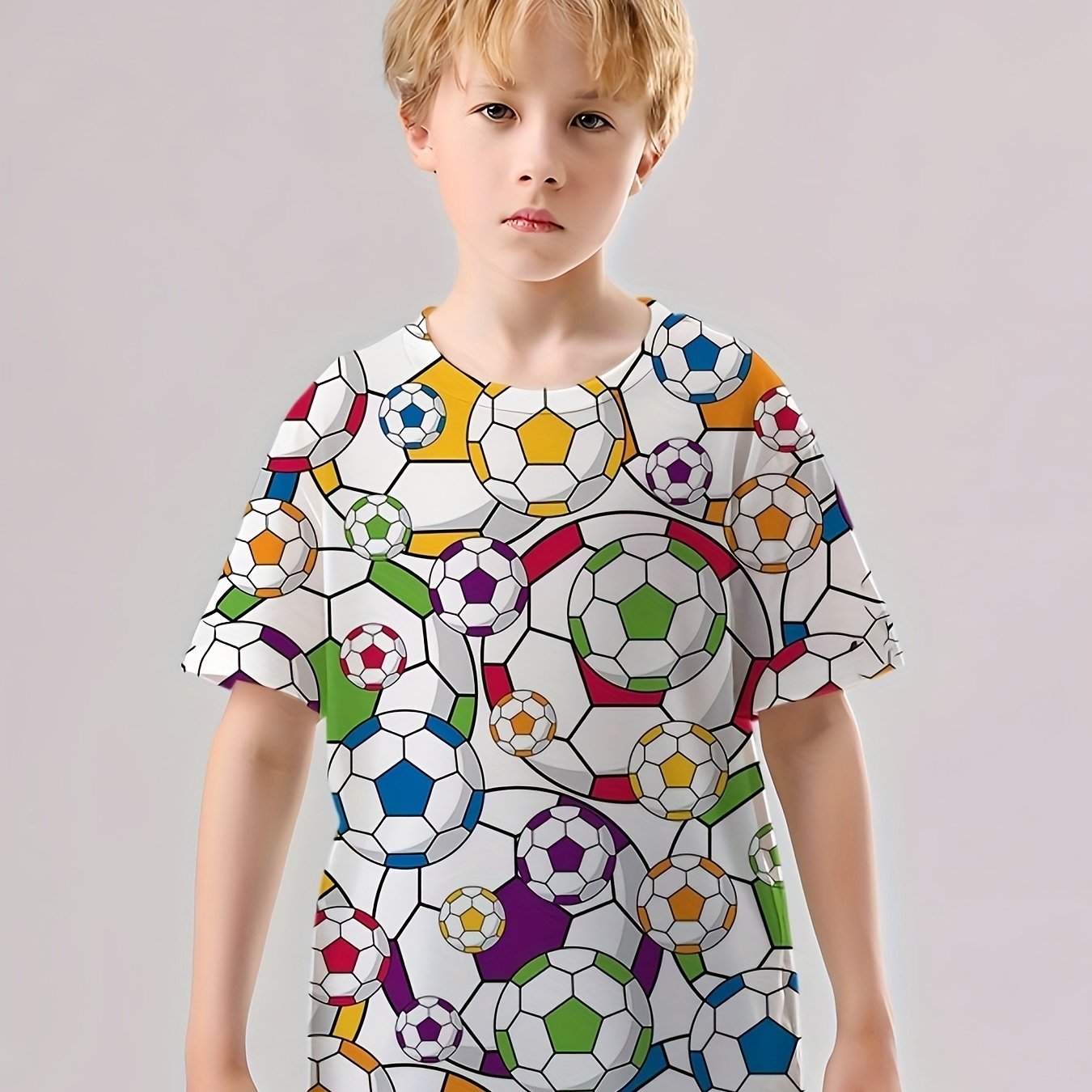 Football 3D Print Short Sleeve T-shirt for Kids Boys