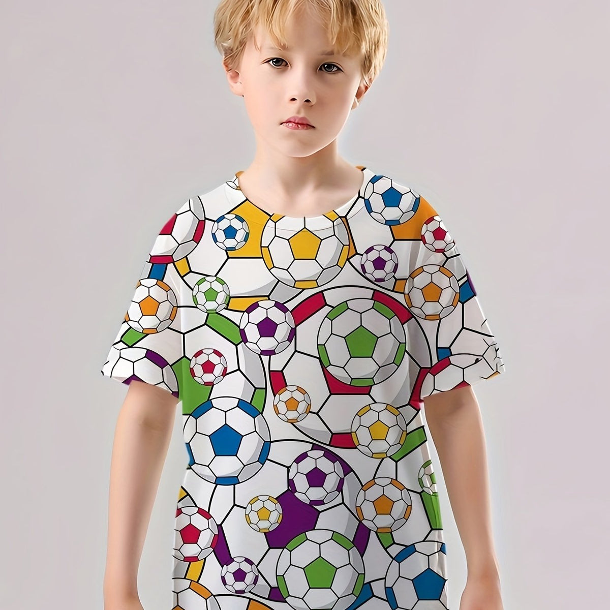 Football 3D Print Short Sleeve T-shirt for Kids Boys