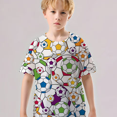 Football 3D Print Short Sleeve T-shirt for Kids Boys
