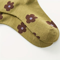 3 Pairs Floral Print Socks Comfy & Breathable Women's Mid Tube Stockings