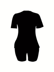  Letter Print Short Sleeve Tee & Shorts 2 Piece Set