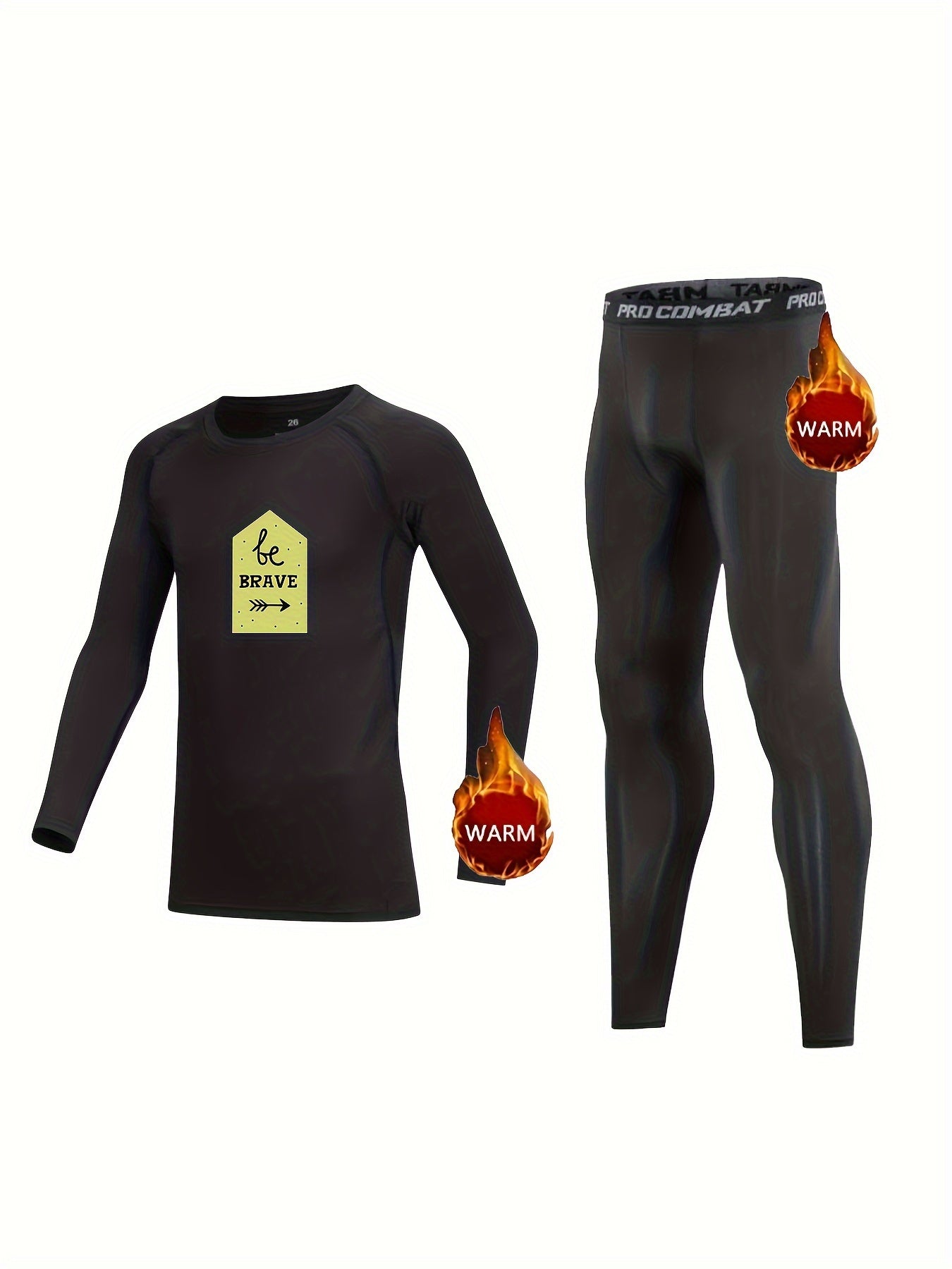 2pcs Kids Compression Fleece Sets with BRAVE Letter Print