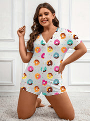  Cartoon Donut Print Pajama Romper