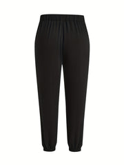  Women's Solid Elastic Zipper Stretch Sweatpants