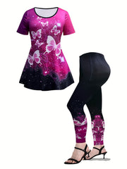  Tie Dye Butterfly Print Top & Leggings Set