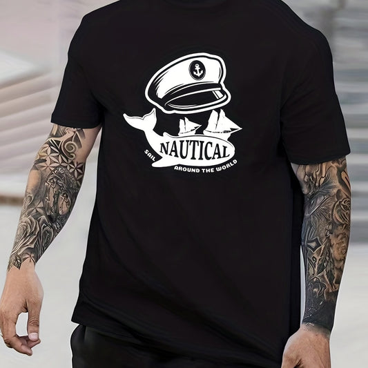 NAUTICAL Print Men's Graphic Crew Neck Active T shirt