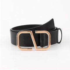 Geometric S Buckle Belt Solid PU Leather Waist Belt Jeans Pants Belt