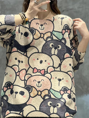  Bear Print Long Sleeve Round Neck Sweater