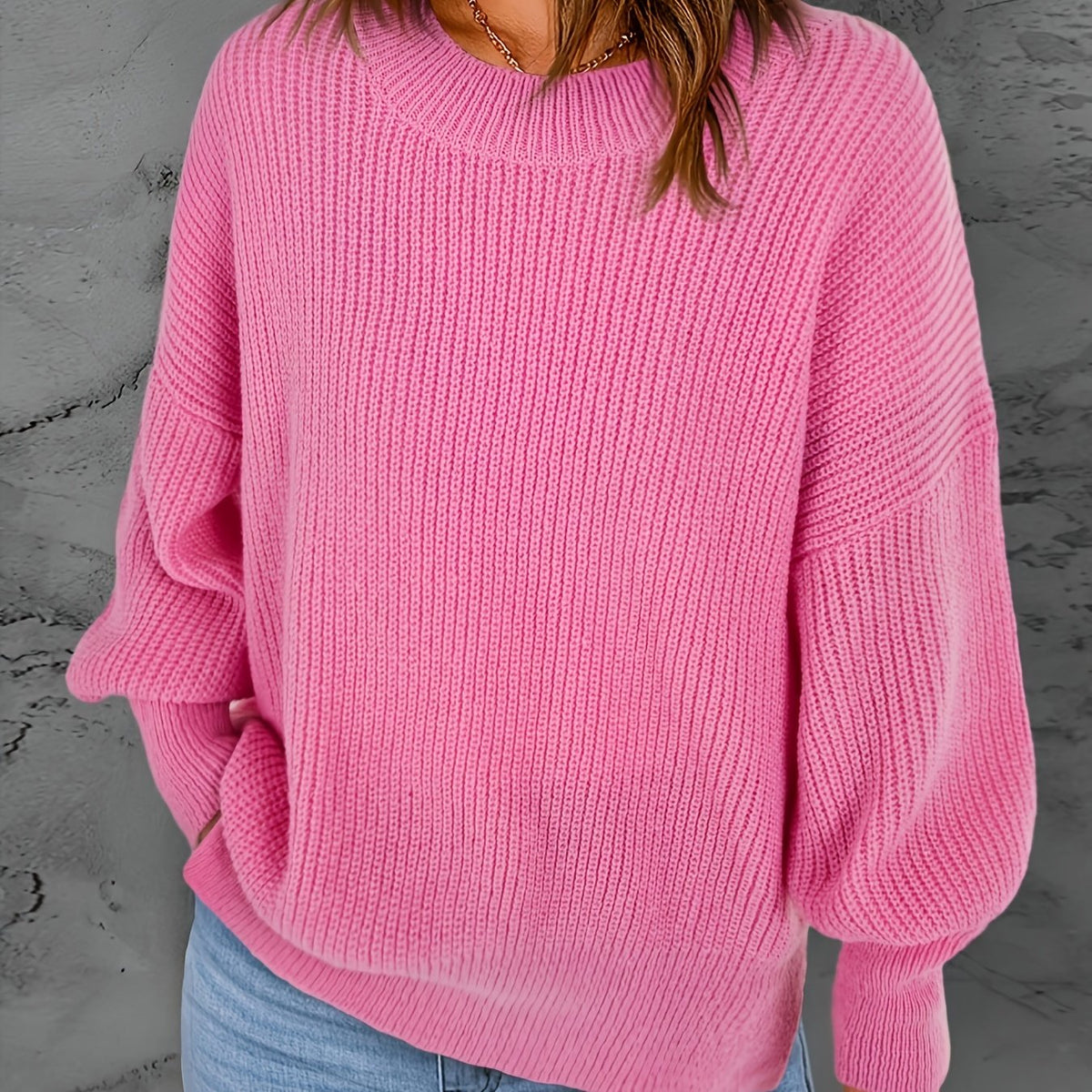  Ribbed Lantern Sleeve Knit Top