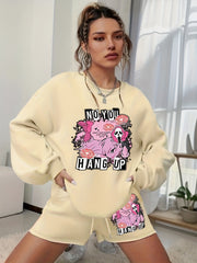  Women's Halloween Graphic Print Sweatshirt & Shorts Set