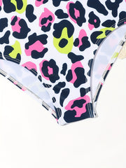 Leopard Print Ruffle Trim 1pc Swimsuit Bathing Suit For Toddler Girls