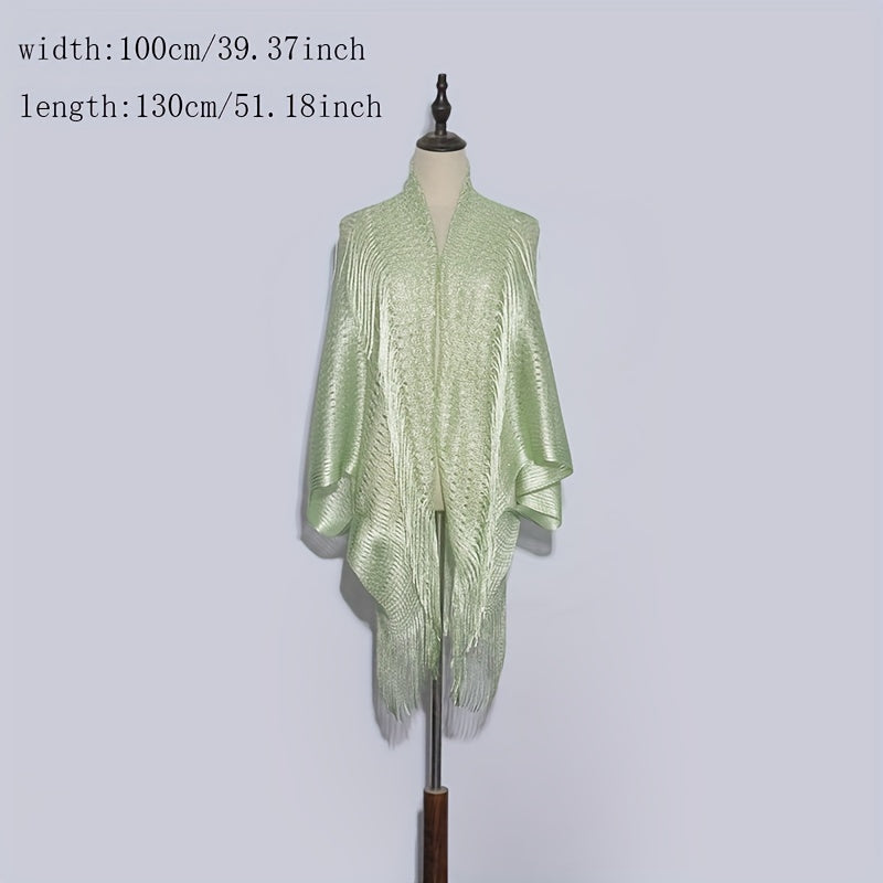 Bright Cape Hollow Out Tassel Bikini Cover Up Windproof Cardigan