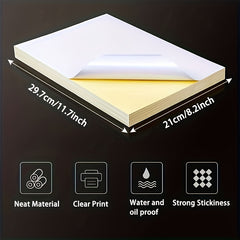 50 Sheets A4 Glossy Sticker & Label Paper for Printers Bright Quick Drying
