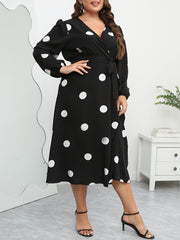  Polka Dot Lantern Sleeve Midi Dress