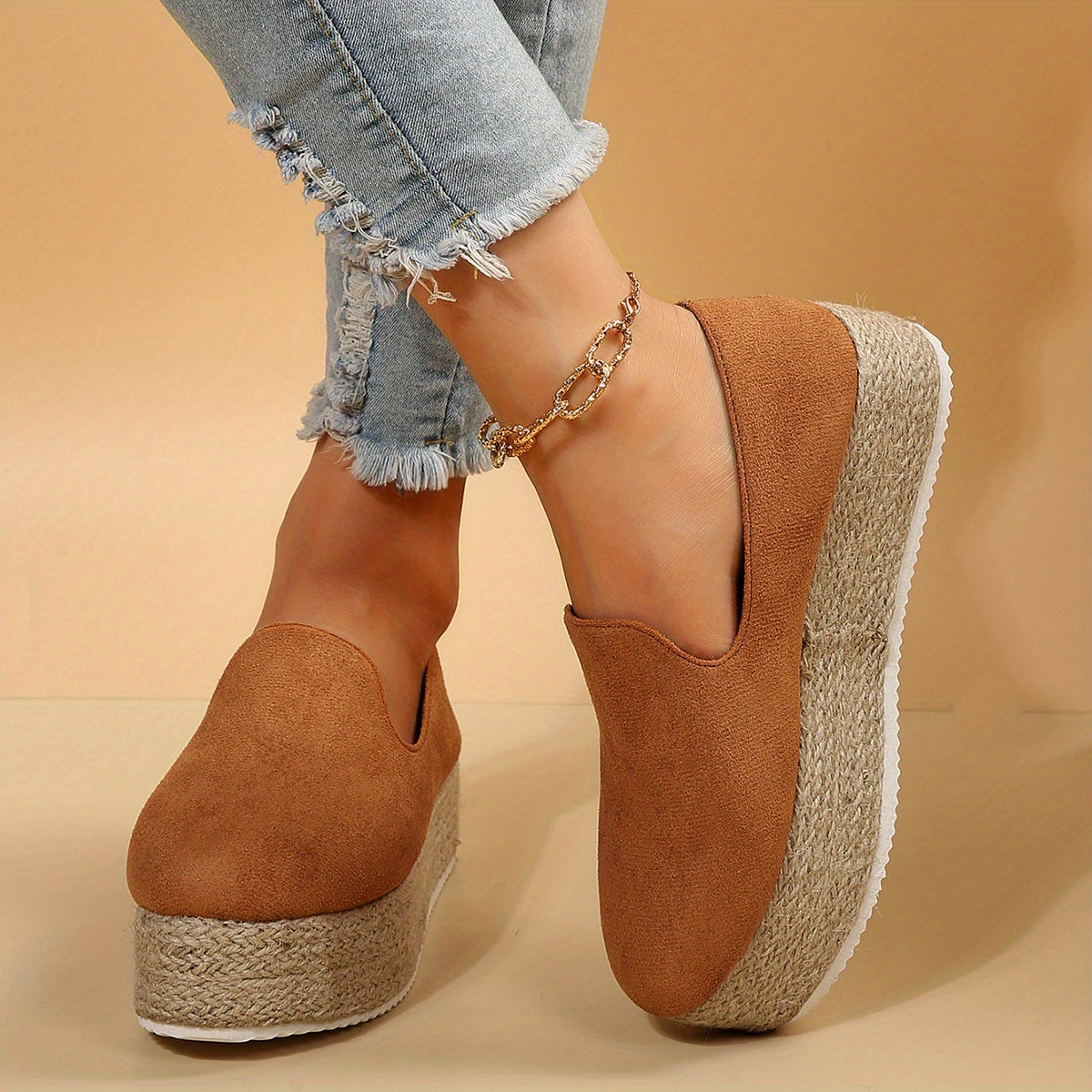 Women's Platform Espadrille Loafers Slip On Shoes