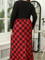 Colorblock Plaid Print Maxi Dress with Pockets