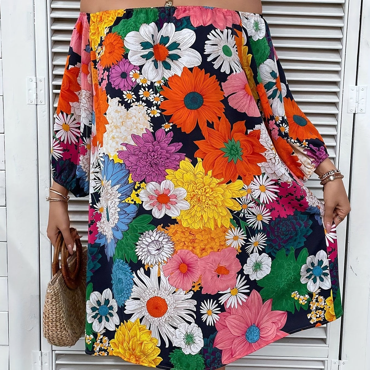  Boho Dress Women's Plus Off Shoulder Lantern Slee