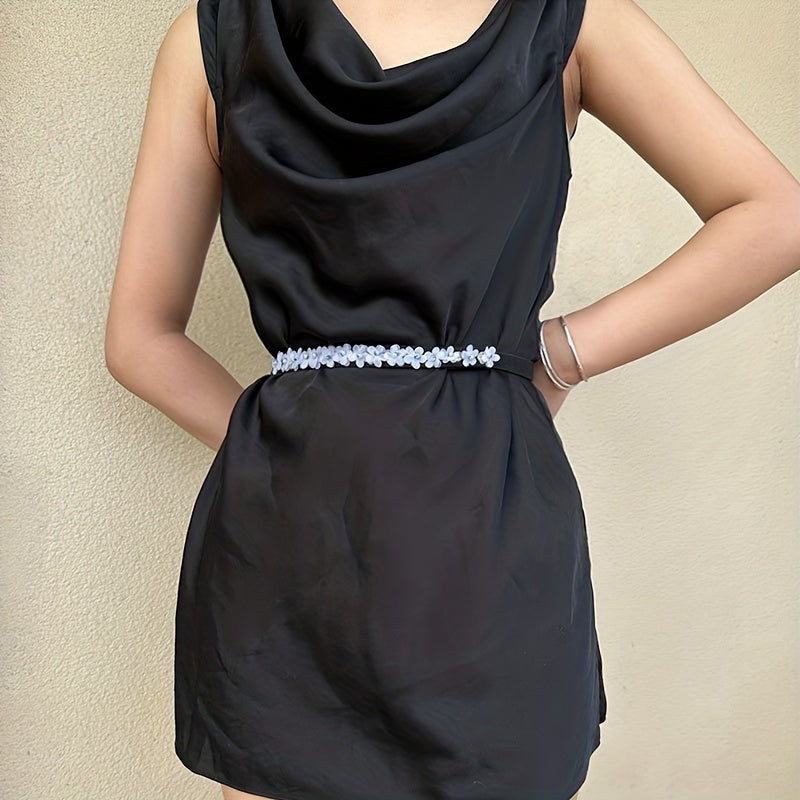 Fabric Flower Decor Thin Belt Solid Waist Belt Classic Dress Coat Girdle