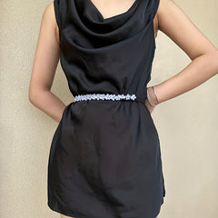 Fabric Flower Decor Thin Belt Solid Waist Belt Classic Dress Coat Girdle