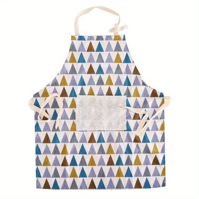 Fashionable Geometric Plaid Linen Apron with Pocket