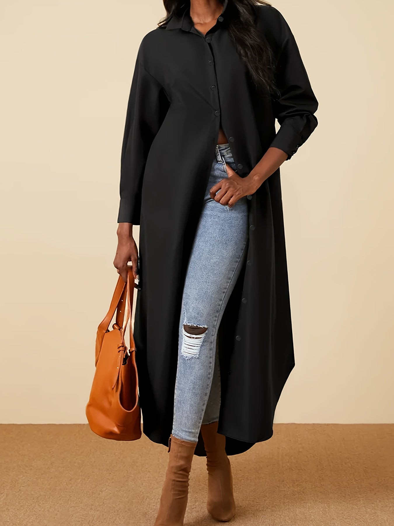  Casual Dress Women's Solid Long Sleeve Maxi Dress