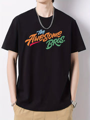 Cotton Letter Print Men's Graphic Crew Neck Active T shirt