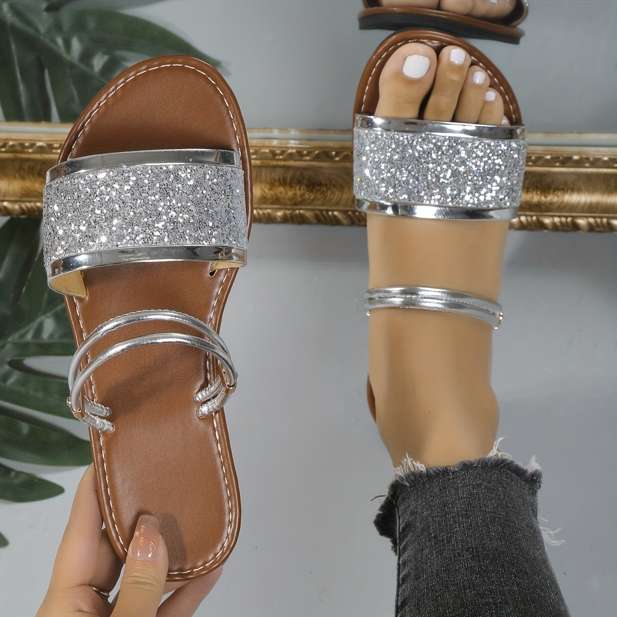 Glitter Slide Sandals Casual Flat Summer Shoes