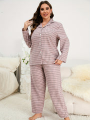  Plaid Print Long Sleeve Pajama Set for Women