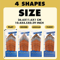 12pcs Synthetic Acrylic Paint Brushes Brass Ferrules Birch Handles