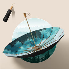 16 Bones Foldable Wood Handle Umbrella