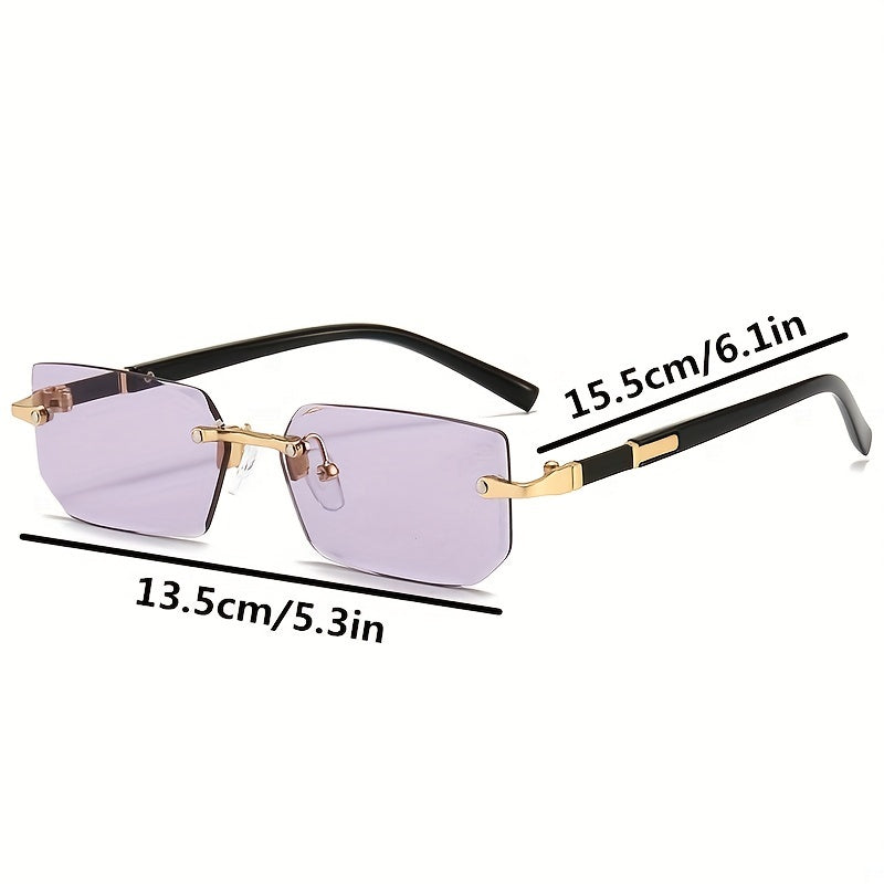 Rectangle Metal Rimless Sunglasses for Women