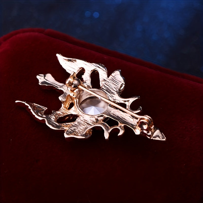 Men's Retro Shuanglong Sword Brooch Domineering Gem Crystal Suit Corsage